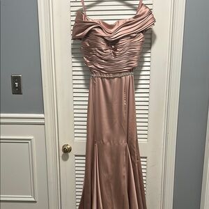 Laura Ashley Pink Ruched Off-Shoulder Gown